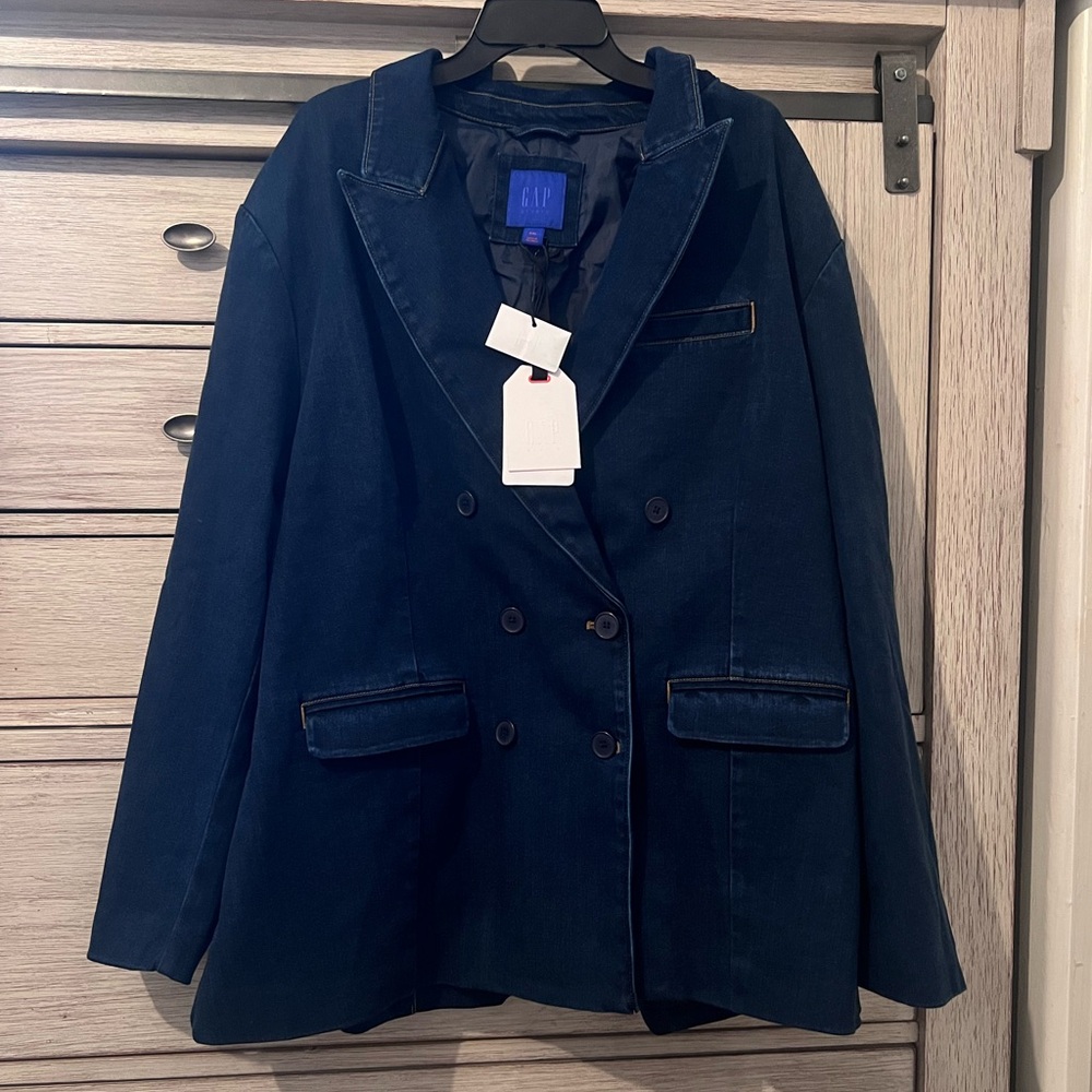 GapStudio Denim Double-Breasted Tailored Blazer - Picture 2 of 9